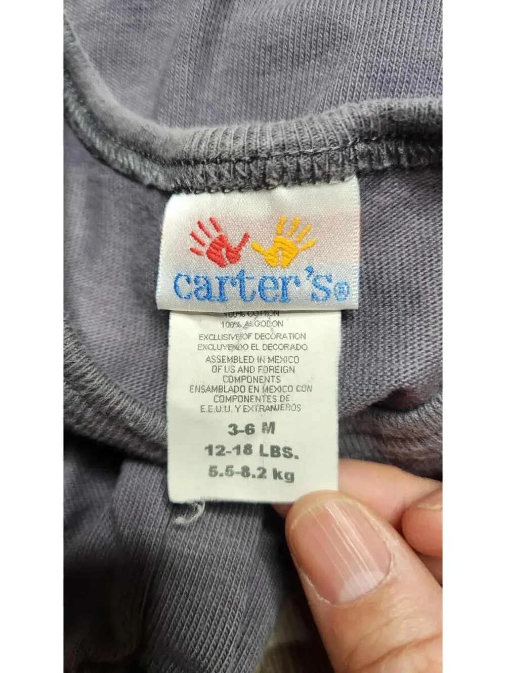 VTG Carter's Romper Baby 3-6 Months Gray Sleeveless Hockey Bear Cotton One Piece